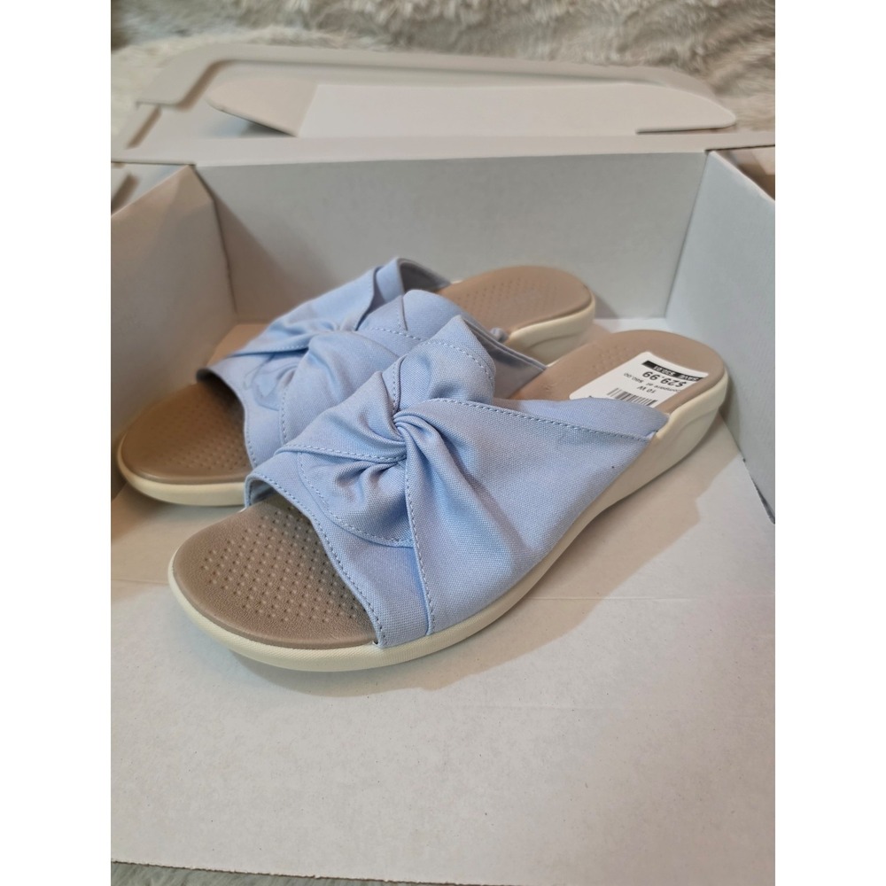 NWOB LifeStride BZees Air Step Blue Twist Knot Slide Sandals Women's 10 W Wide